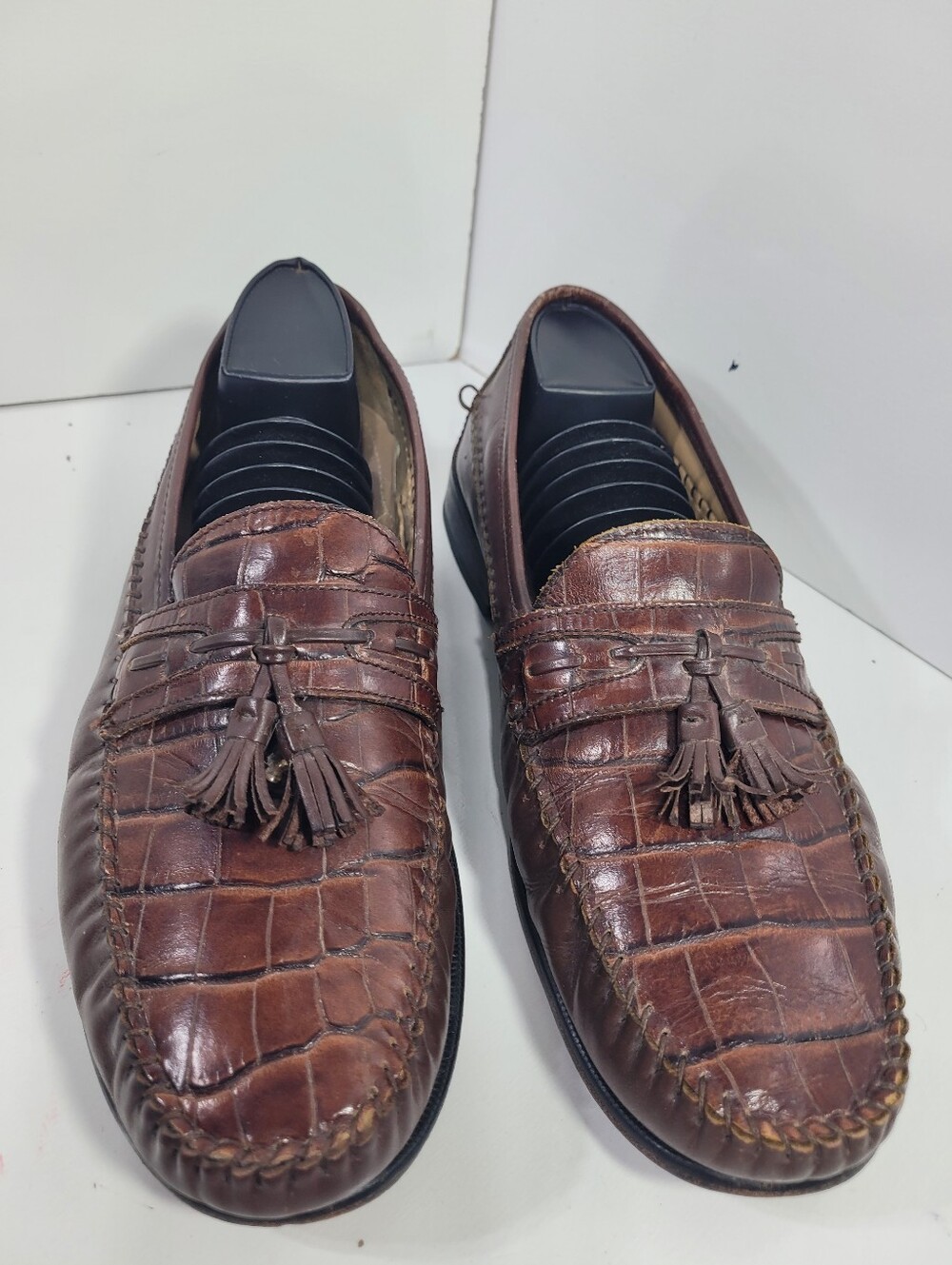 Florsheim 11626 Mens 10 D Brown Leather Croc Tassel Loafers Dress Slip On Moc